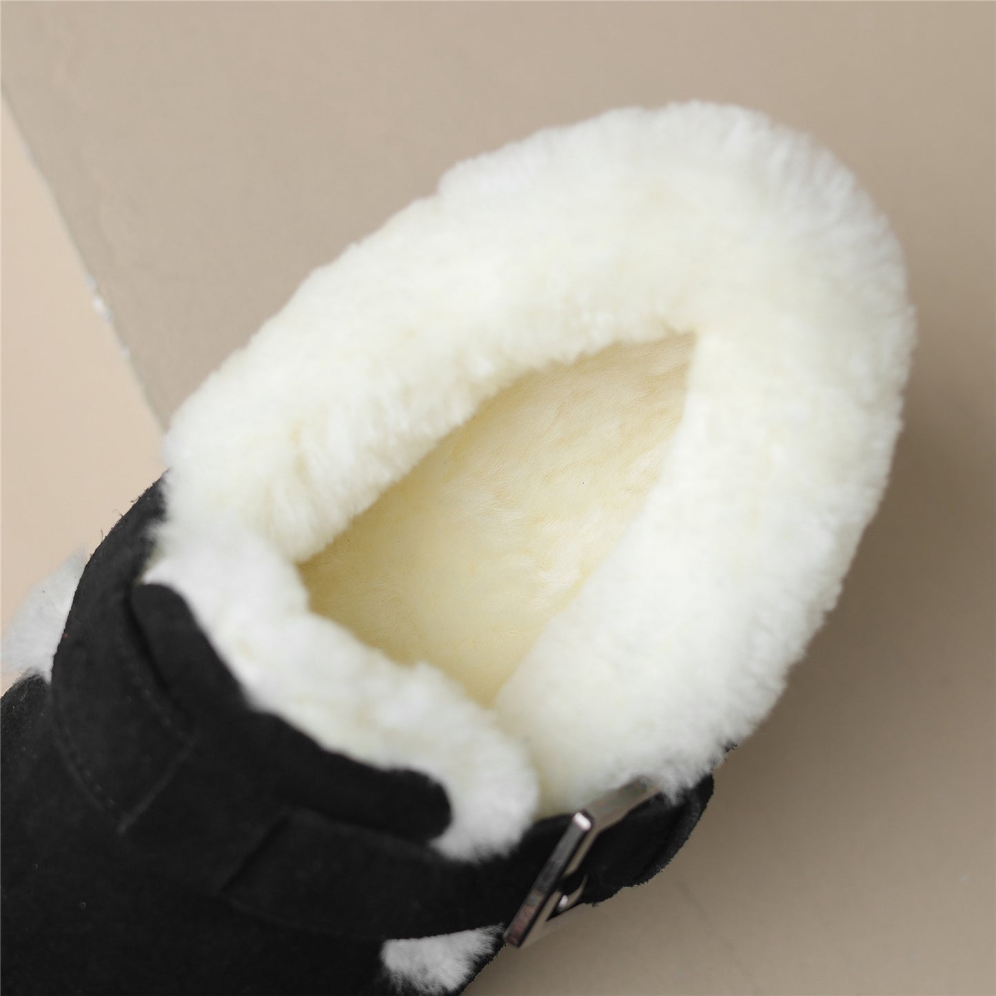 TinaCus Women's Leather Chunky Heel Handmade Buckle Round Toe Fur Snow Booties