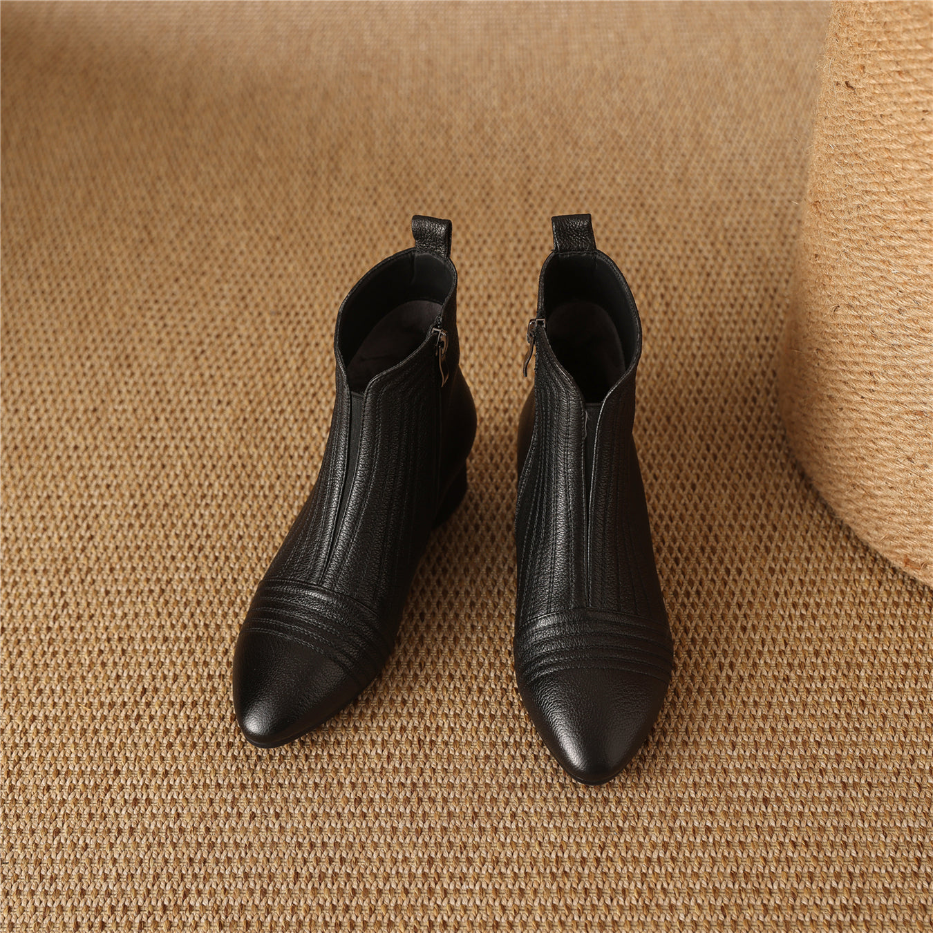 TinaCus Women's Genuine Leather Pointed Toe Block Heel Handmade Side Zipper Ankle Boots