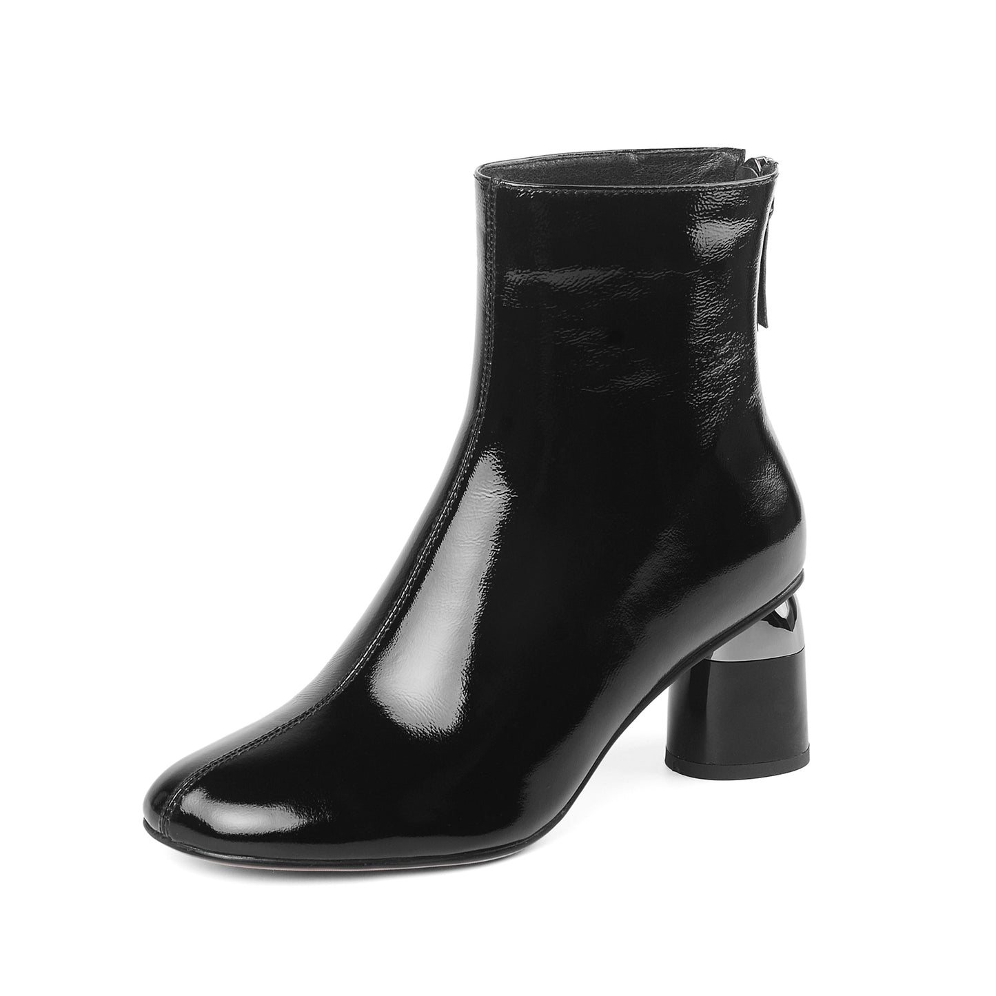 TinaCus Women's Patent Leather Block Heel Handmade Back Zip Up Ankle Boots