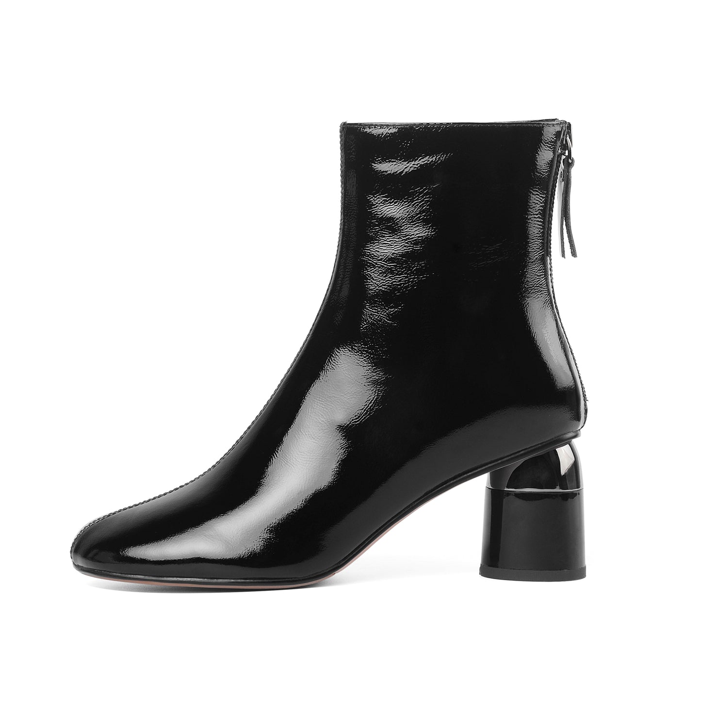 TinaCus Women's Patent Leather Block Heel Handmade Back Zip Up Ankle Boots