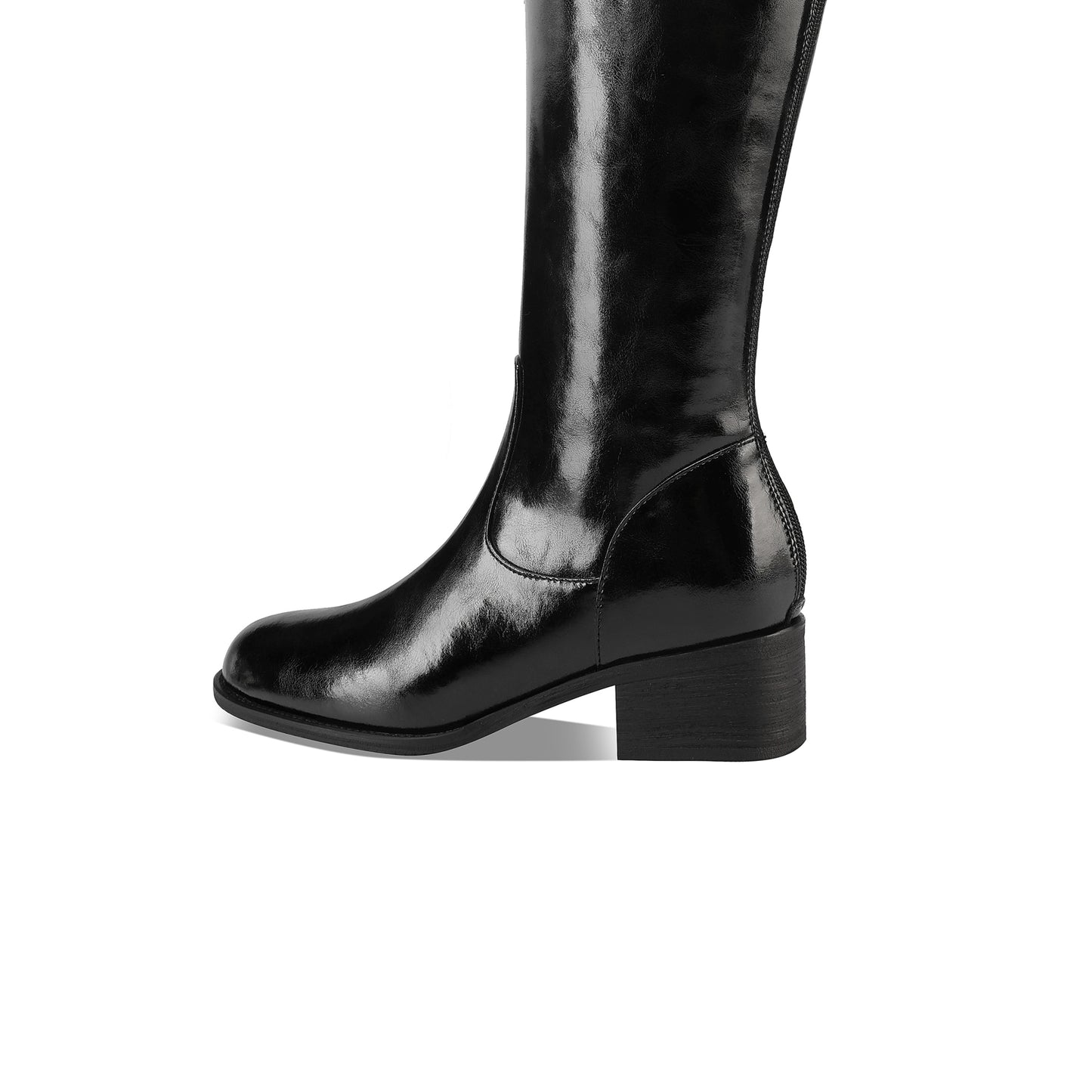 TinaCus Handmade Women's Genuine Leather Round Toe Chunky Heel  Back Zip Up Modern Knee High Boots