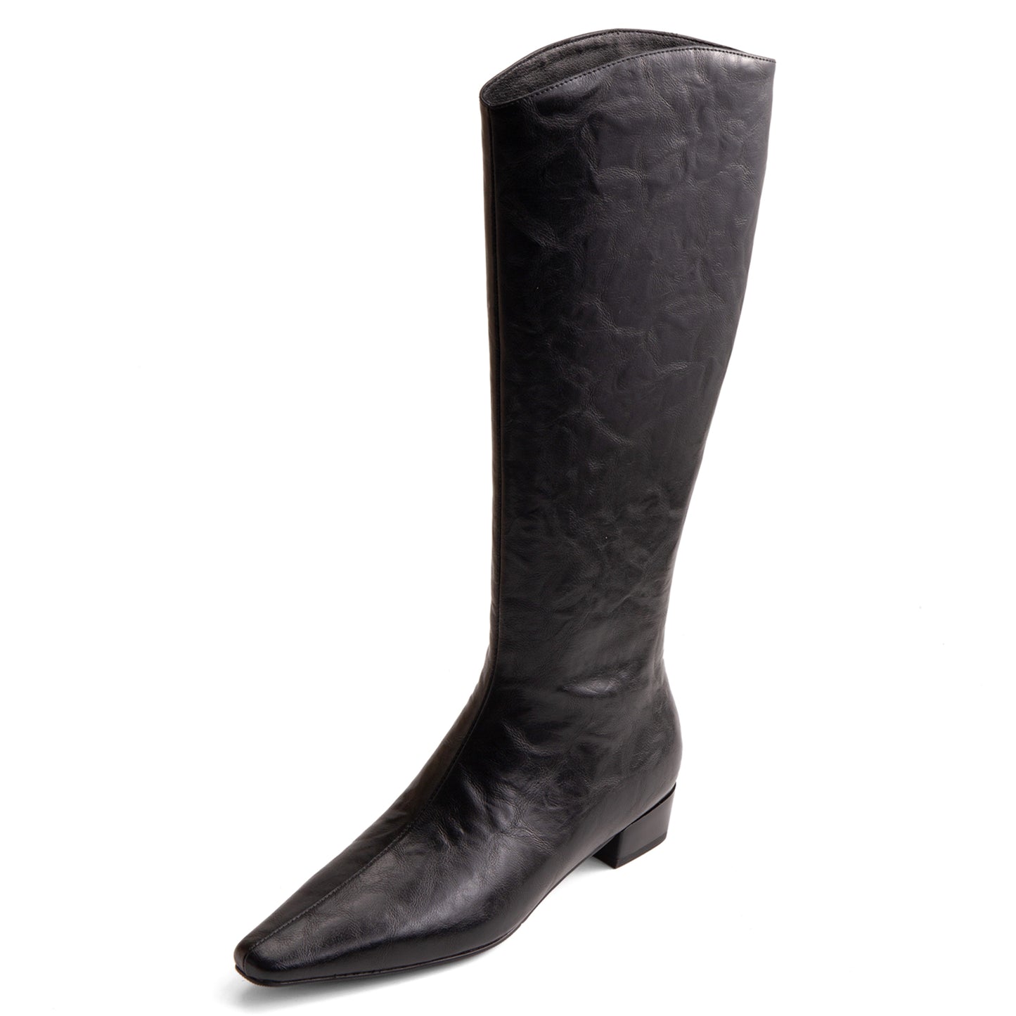 TinaCus Handmade Women's Genuine Leather Chunky Heel Side Half Zip Knee High Boots