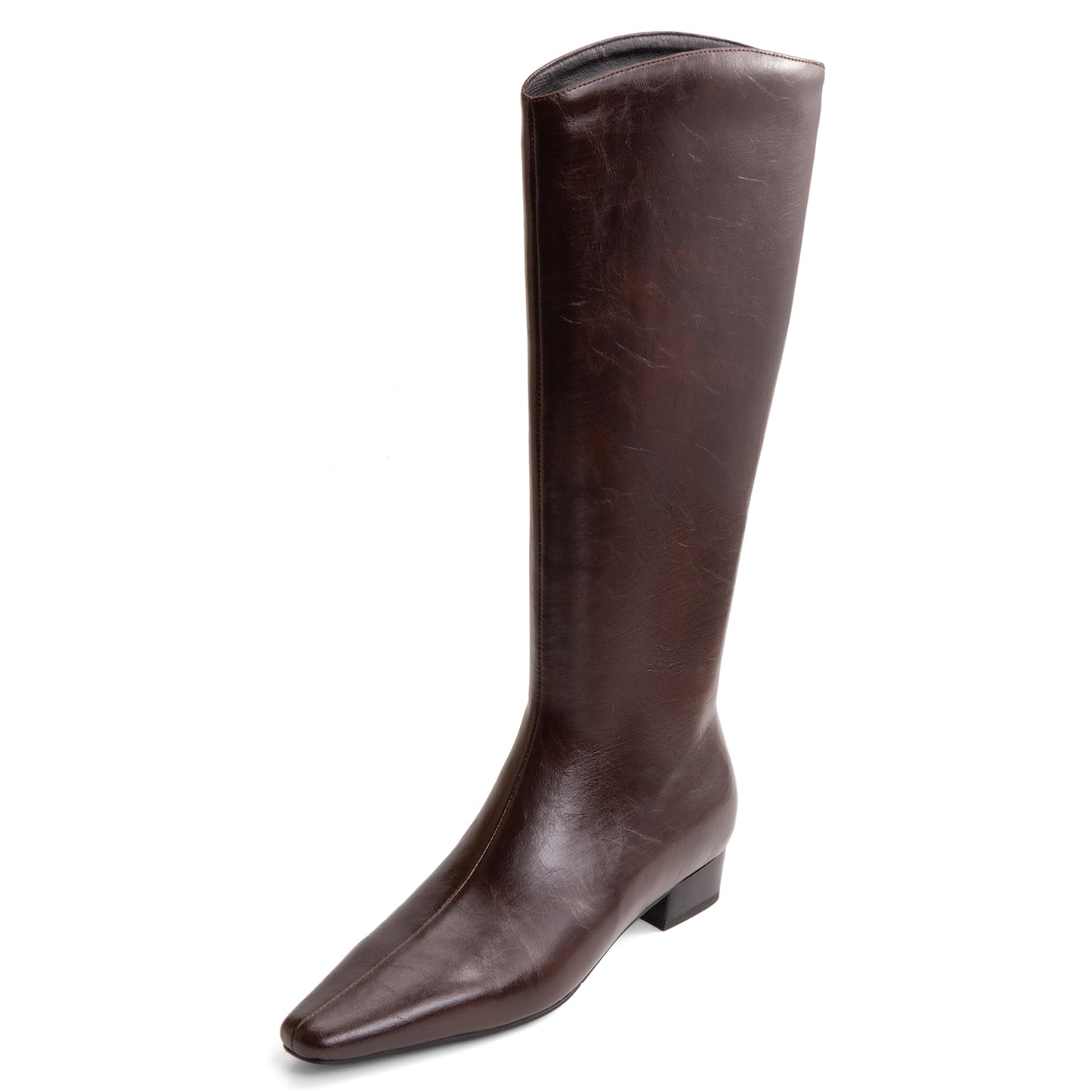 TinaCus Handmade Women's Genuine Leather Chunky Heel Side Half Zip Knee High Boots