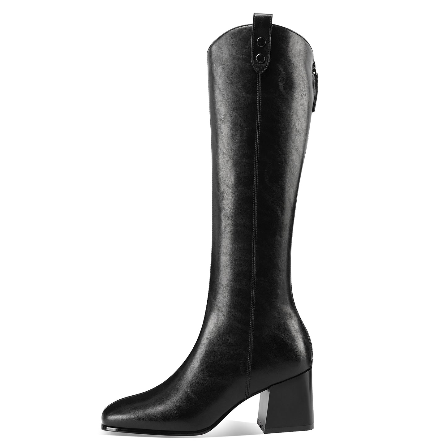 TinaCus Handmade Women's Genuine Leather Back Zipper Round Toe Chunky Heel Knee High Boots