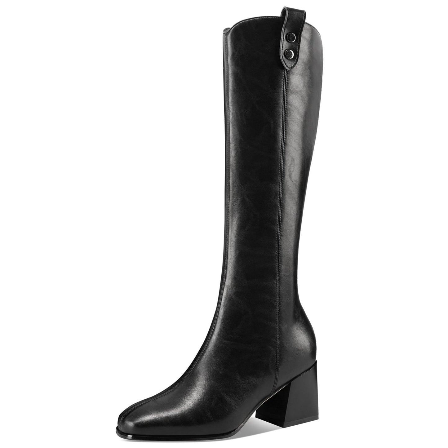 TinaCus Handmade Women's Genuine Leather Back Zipper Round Toe Chunky Heel Knee High Boots