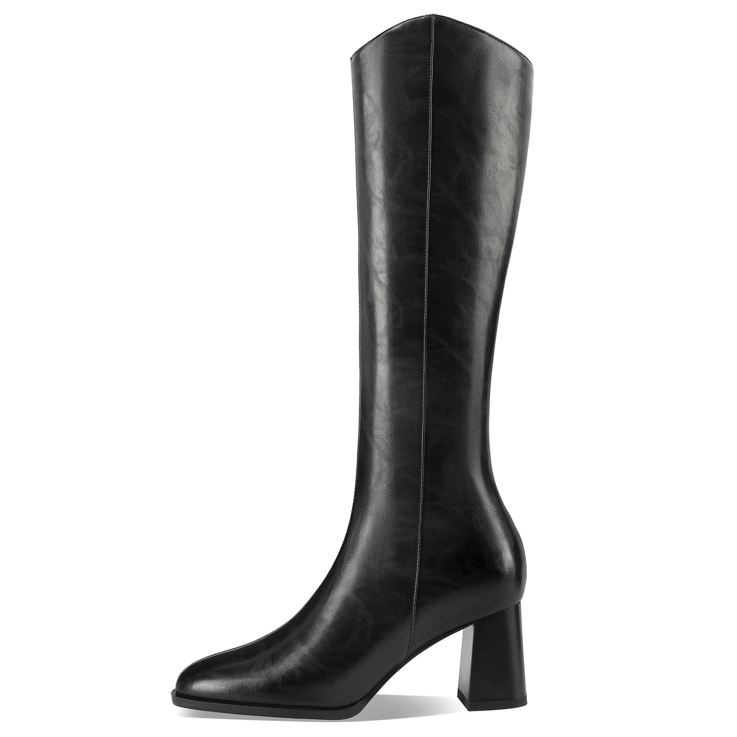 TinaCus Handmade Women's Genuine Leather Pointed Toe Chunky Heel Easy Side Zipper Knee High Boots