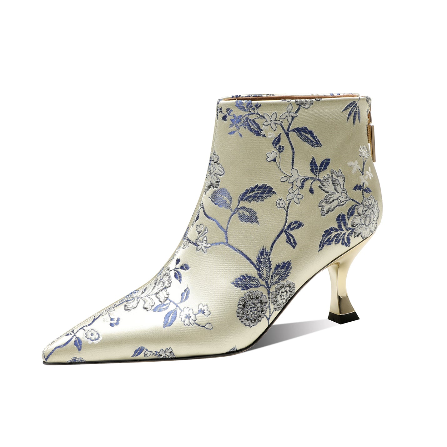 TinaCus Women's Floral Embroidery Silk Handmade Kitten Heel Zip Up Ankle Boots