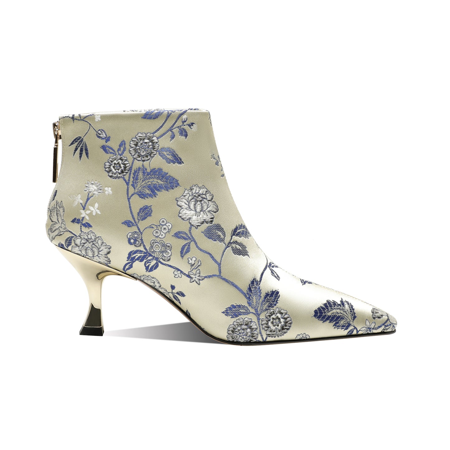 TinaCus Women's Floral Embroidery Silk Handmade Kitten Heel Zip Up Ankle Boots