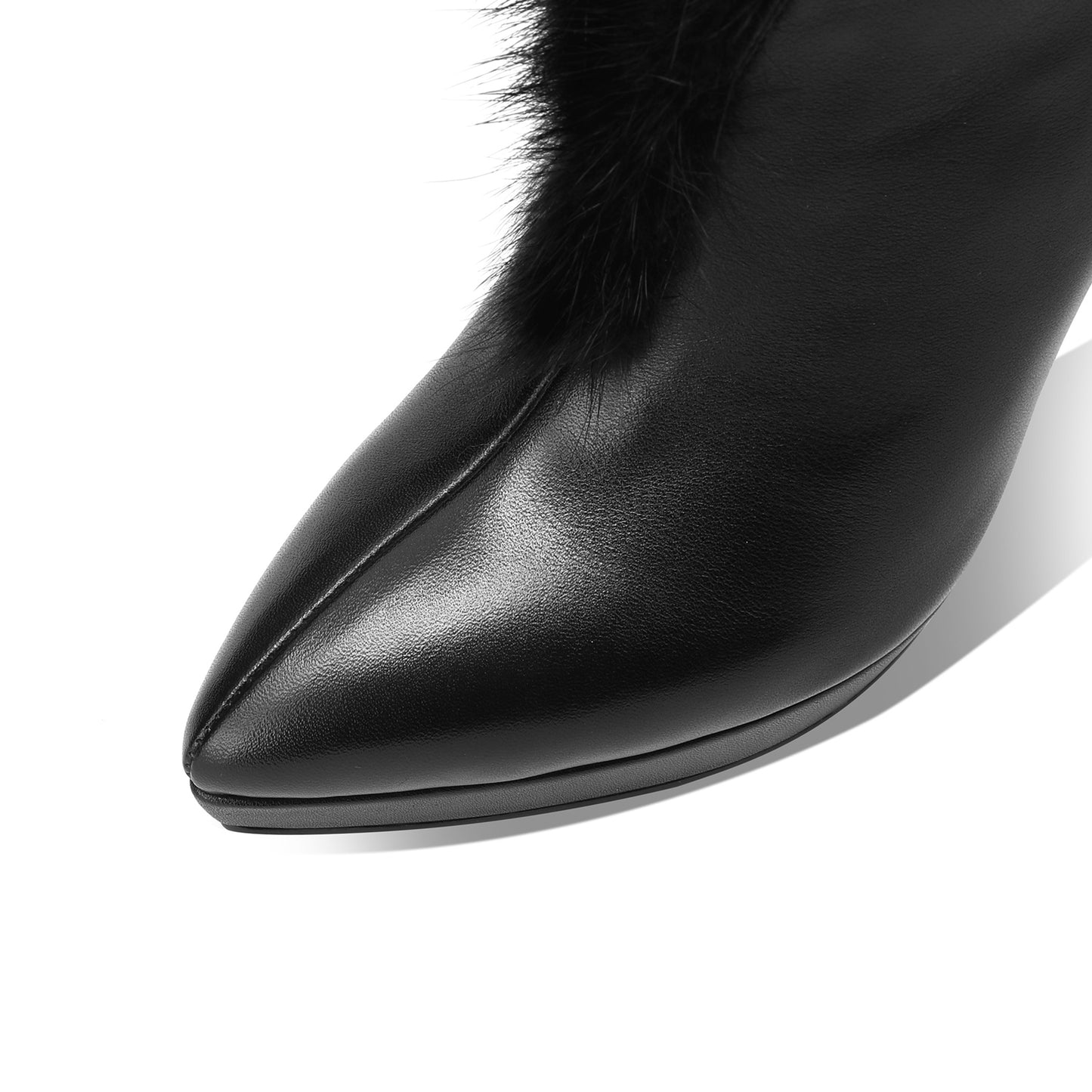 TinaCus Women's Fur Genuine Leather Platform Stiletto Heel Handmade V-Shaped Ankle Boots