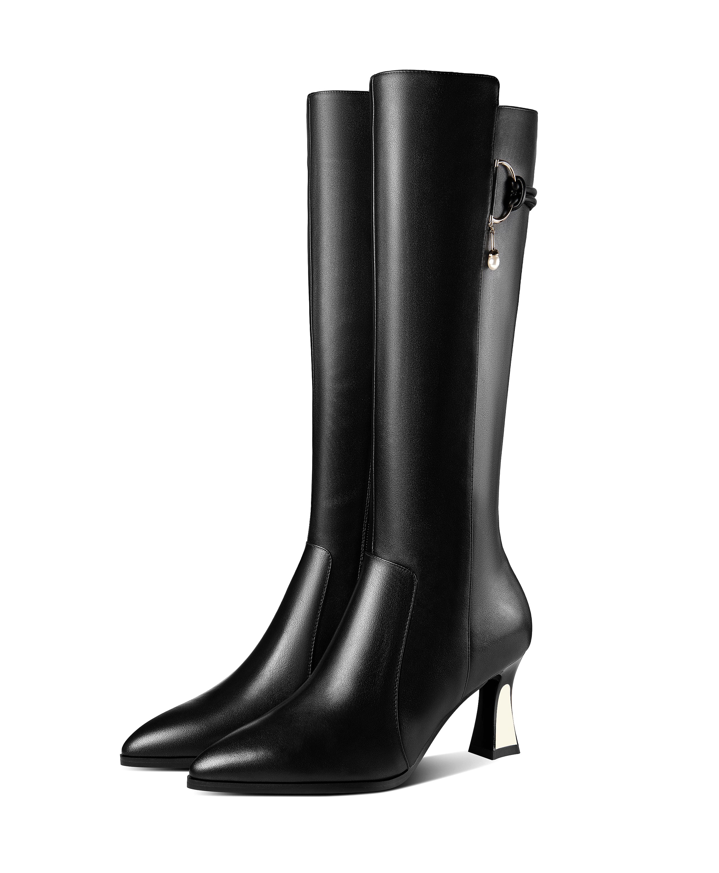 Black genuine leather discount knee high boots